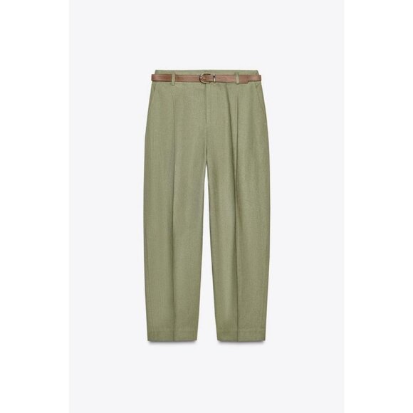 ZARA LINEN BELTED STRAIGHT-LEG TROUSERS - Picture 5 of 7
